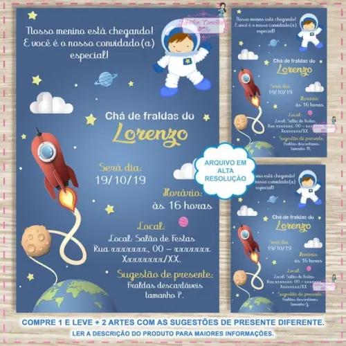 Convite Digital Chá de Fraldas Astronauta