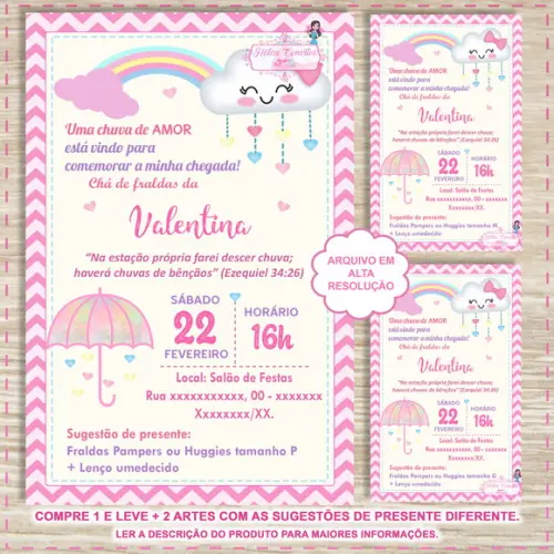 Convite Digital Chá de Fraldas Chuva de Amor