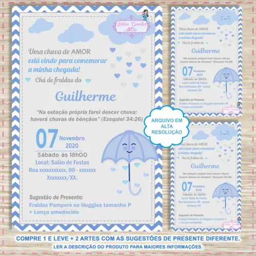Convite Digital Chá de Fraldas Chuva de Amor