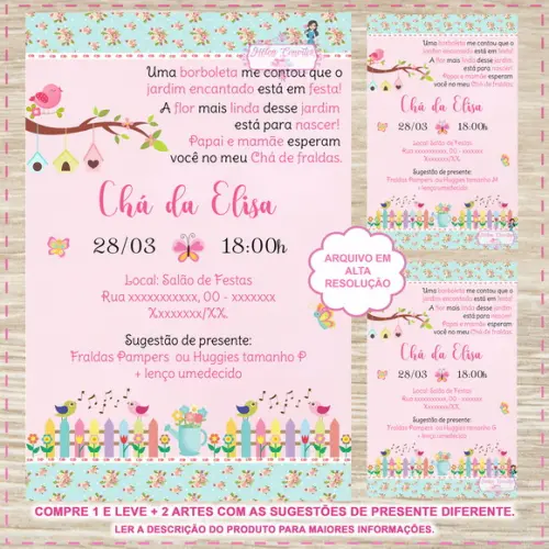 Convite Digital Chá de Fraldas Jardim Encantado