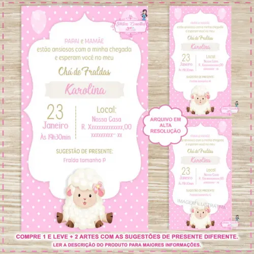 Convite Digital Chá de Fraldas Ovelha Rosa
