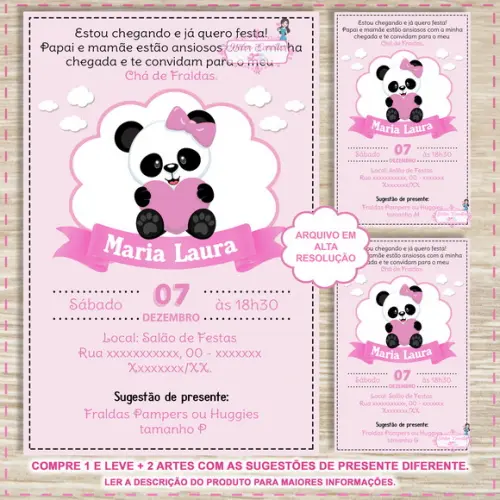 Convite Digital Chá Panda Rosa