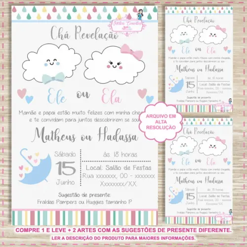 Convite Digital Chá Revelação Chuva de Amor