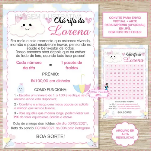 Convite Digital Chá Rifa Chuva de Amor