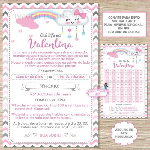 Convite Digital Chá Rifa Chuva de Amor + Cartela