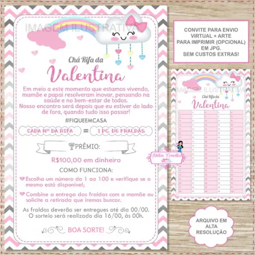 Convite Digital Chá Rifa Chuva de Amor + Cartela