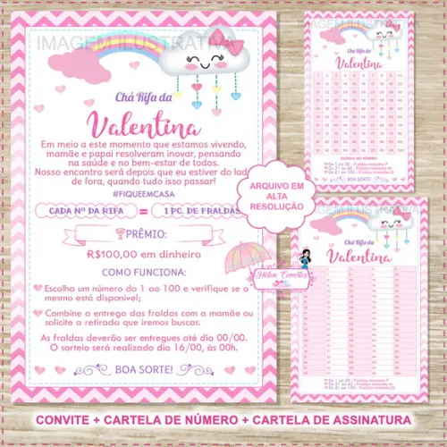 Convite Digital Chá Rifa Chuva de Amor + 2 Cartelas