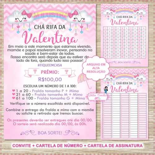 Convite Digital Chá Rifa Chuva de Amor + 2 Cartelas