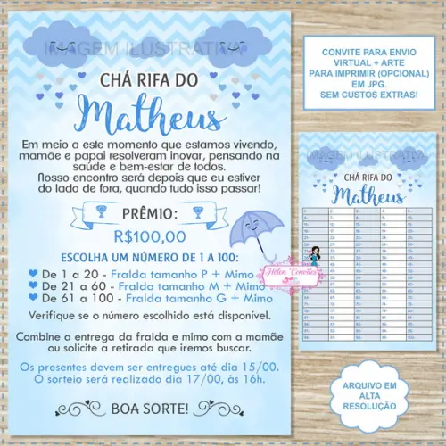 Convite Digital Chá Rifa Chuva de Amor + Cartela