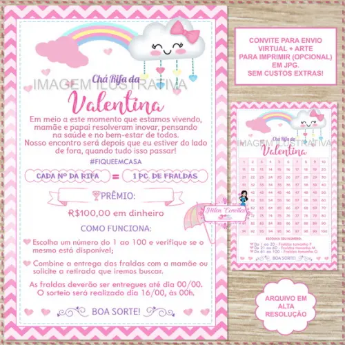 Convite Digital Chá Rifa Chuva de Amor + Cartela