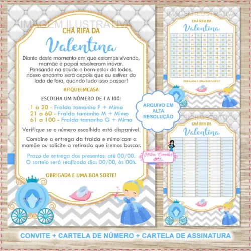 Convite Digital Chá Rifa Cinderela + 2 Cartelas