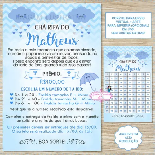 Convite Digital Chá Rifa Chuva de Amor + Cartela