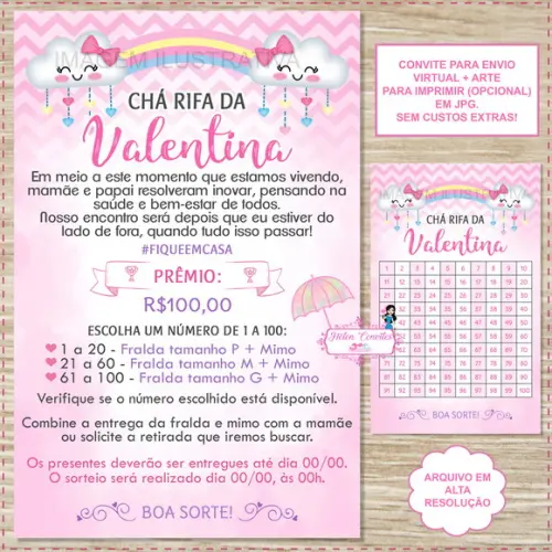 Convite Digital Chá Rifa Chuva de Amor + Cartela