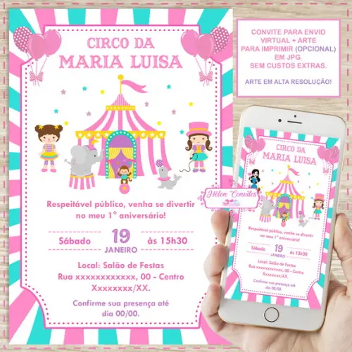 Convite Digital Circo Rosa
