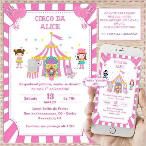 Convite Digital Circo Rosa