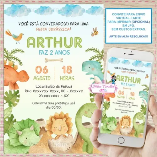 Convite Digital Dinossauro Baby