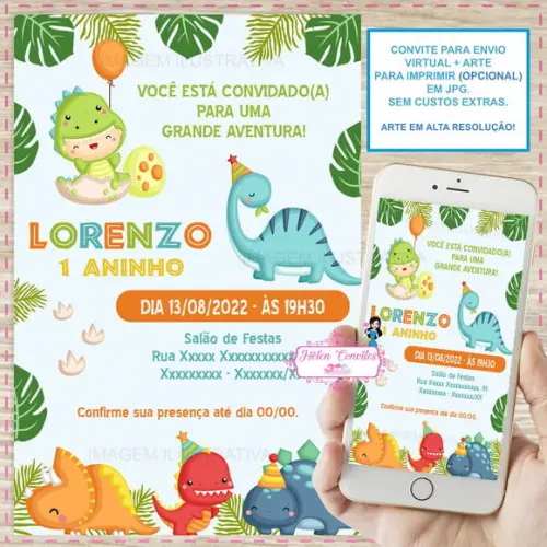 Convite Digital Dinossauro Baby