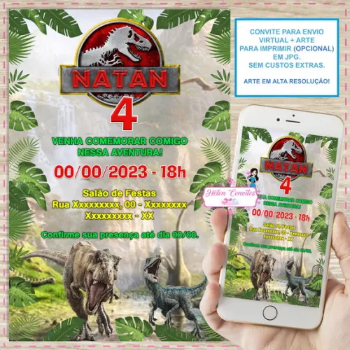 Convite Digital Dinossauro Jurassic Park