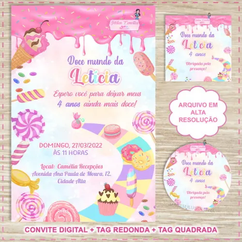 Convite Digital Doces + 2 Tags