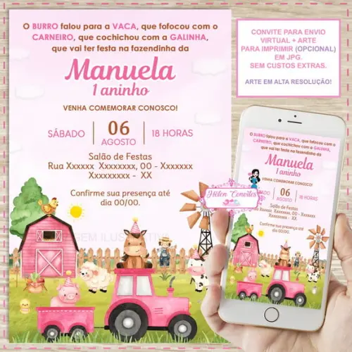 Convite Digital Fazendinha Rosa