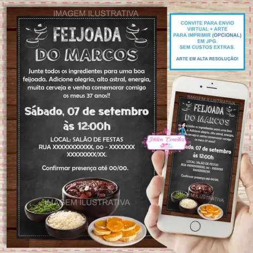 Convite Digital Feijoada 18, 20, 25, 30, 35, 40 Anos