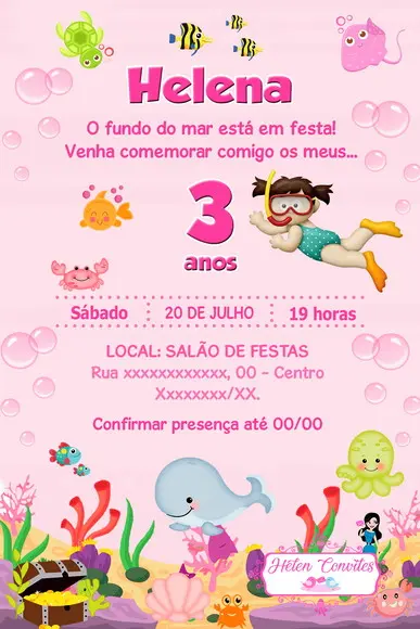 Convite Digital Fundo do Mar Menina