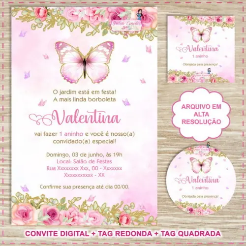 Convite Digital Jardim das Borboletas + Tags