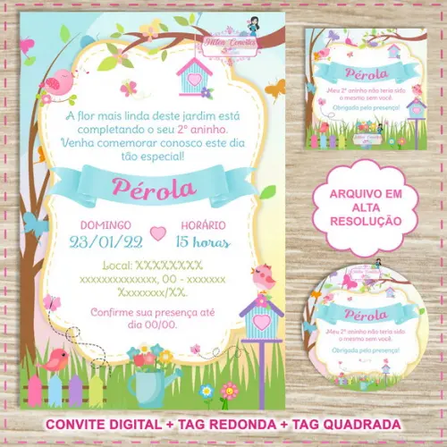 Convite Digital Jardim Encantado + Tags