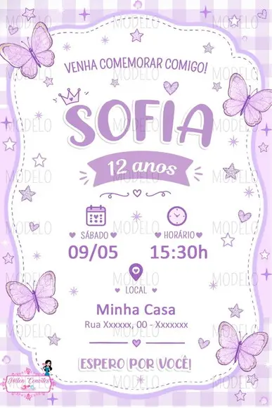 Convite Digital Lilás com Borboleta - sem Tema Definido