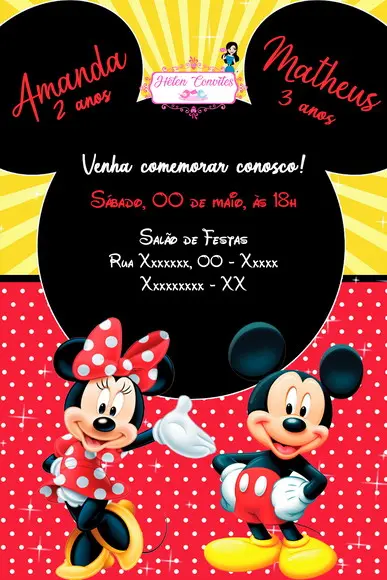 Convite Digital Mickey e Minnie Duplo