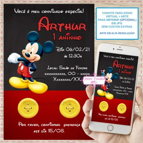 Convite Digital Mickey Mouse