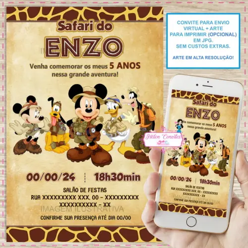 Convite Digital Mickey Safari