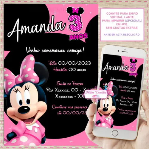 Convite Digital Minnie Rosa