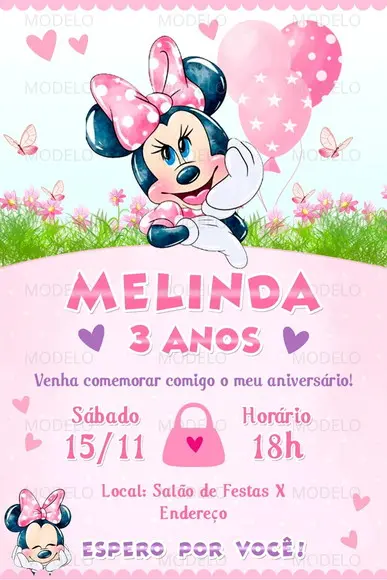 Convite Digital Minnie Rosa