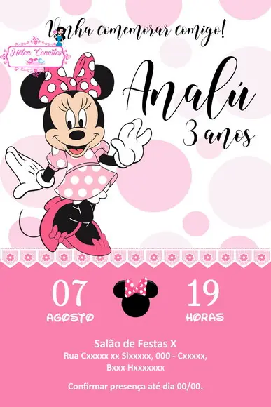 Convite Digital Minnie Vermelha/rosa