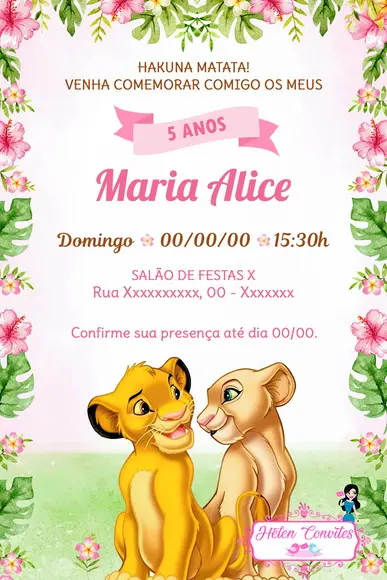 Convite Digital o Rei Leão para Menina