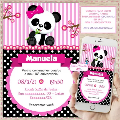 Convite Digital Panda Rosa