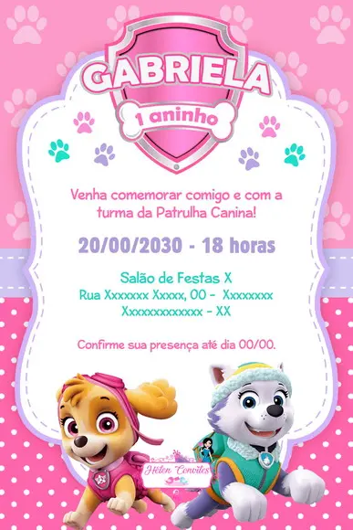Convite Digital Patrulha Canina - Skye e Everest