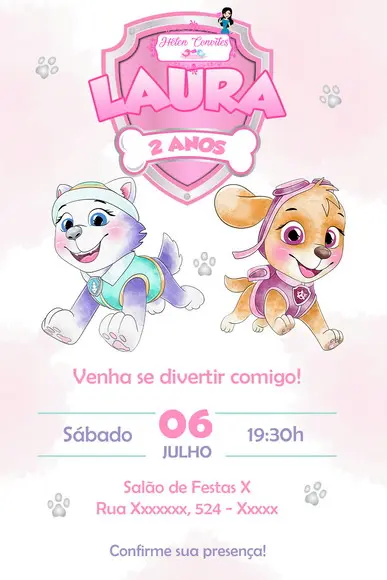 Convite Digital Patrulha Canina - Skye e Everest
