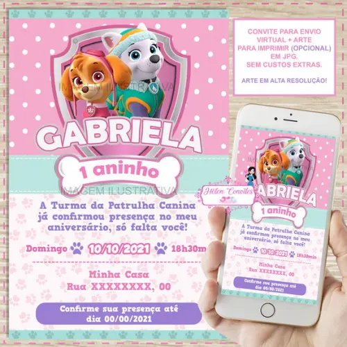 Convite Digital Patrulha Canina - Skye e Everest