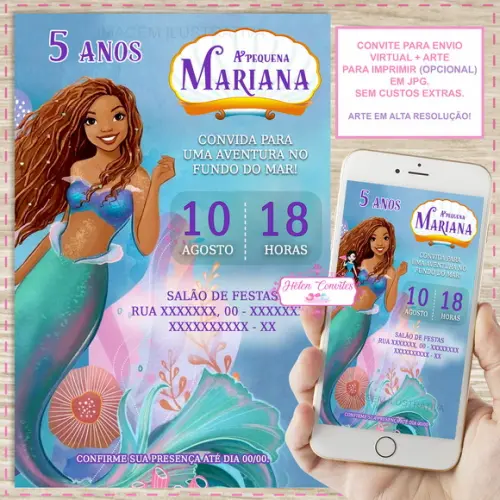Convite Digital Pequena Sereia Afro