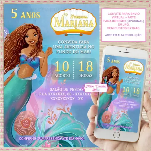 Convite Digital Pequena Sereia Afro
