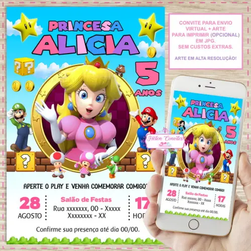 Convite Digital Princesa Peach