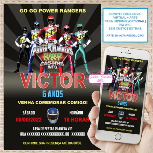 Convite Digital Power Rangers