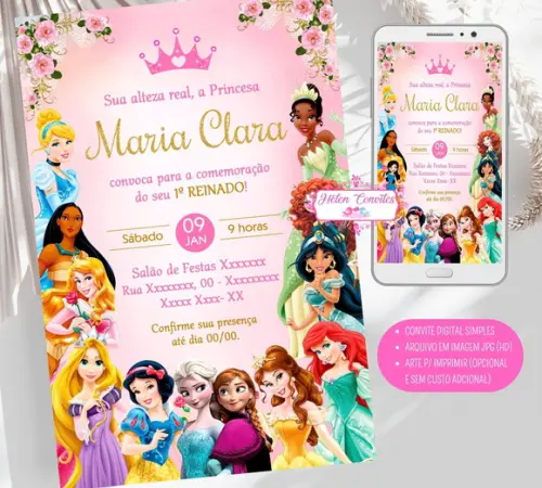 Convite Digital Princesas Disney