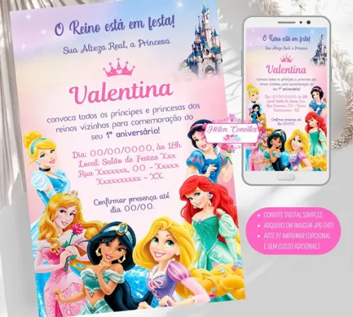 Convite Digital Princesas Disney