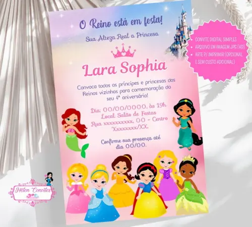 Convite Digital Princesas Disney Cute