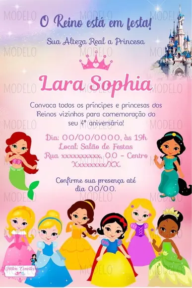 Convite Digital Princesas Disney Cute