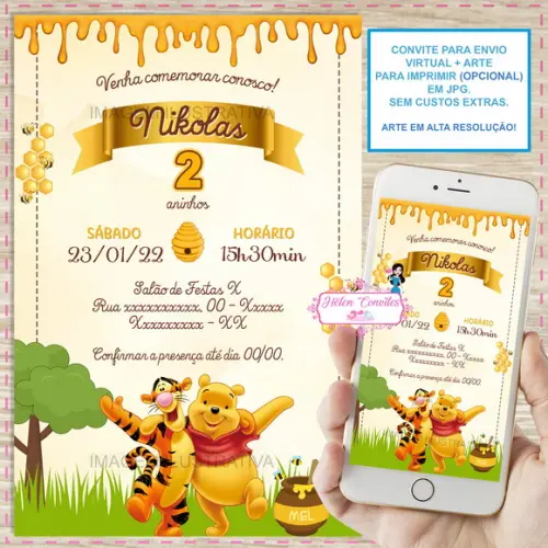 Convite Digital Ursinho Pooh