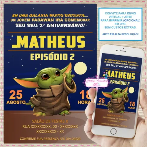 Convite Digital Yoda Baby